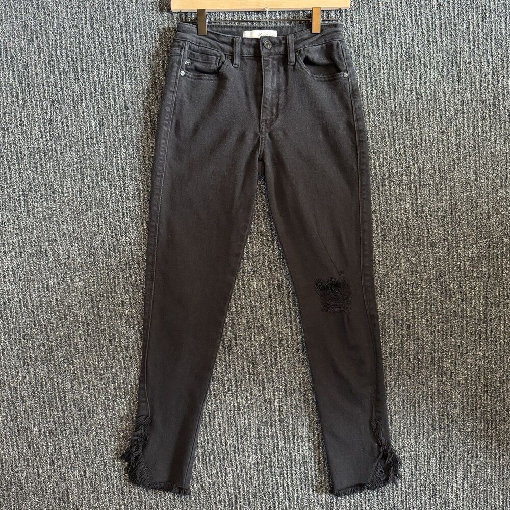 KanCan Distressed High Rise Skinny Jeans Black Fray Hem 3/25 Indie Sleaze Y2K